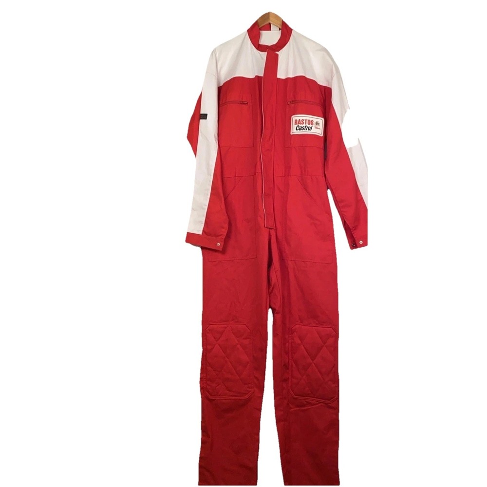 Cricket & Co Racing Suit Men's L Red White  Cotton Bastos Castrol Race Suit‎